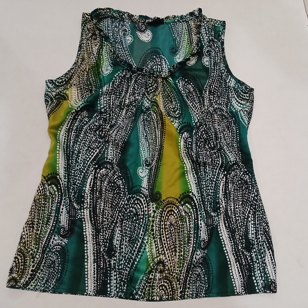 Green and Yellow Patterned Women's Top